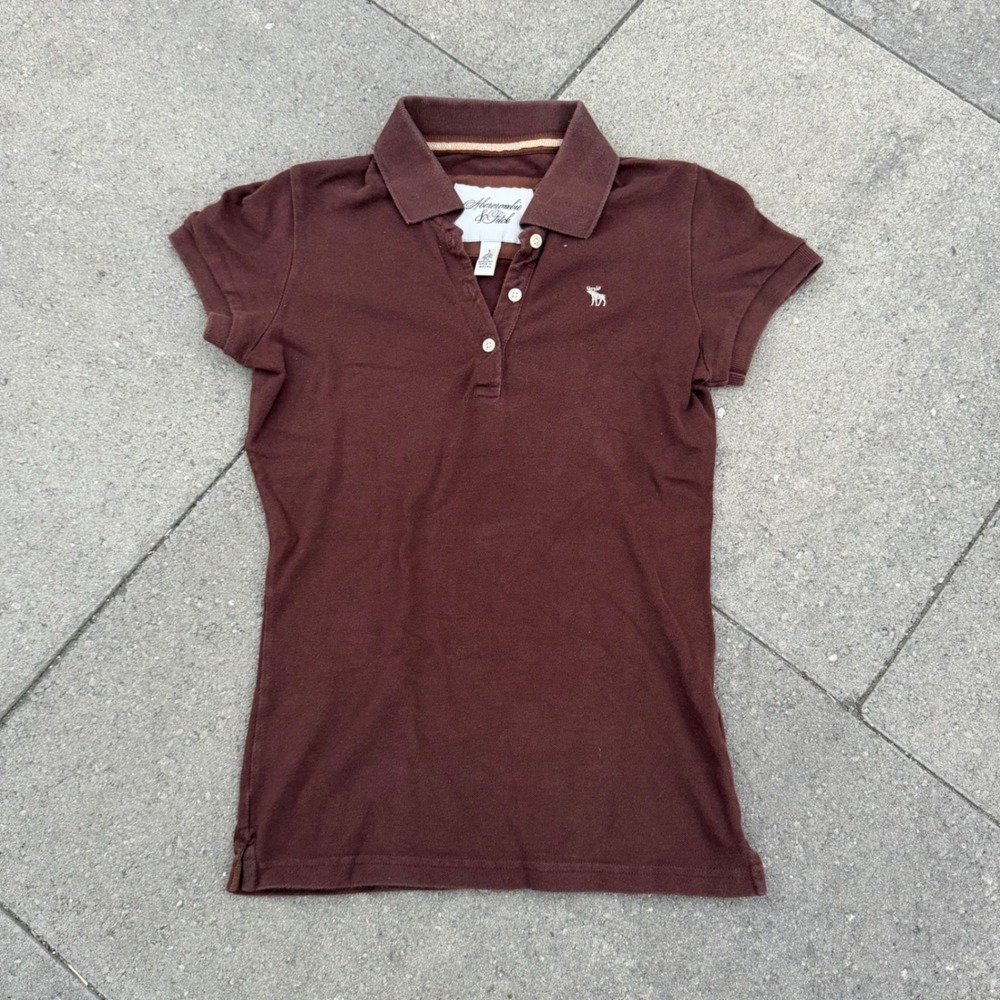 Abercrombie & Fitch Brown Short Sleeve Polo Shirt Moose Logo Small